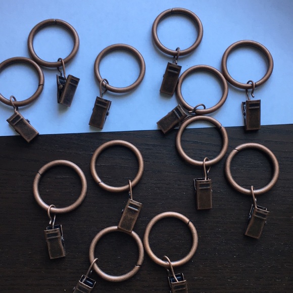 (12) set bronze browny metal matted 1” ring curtain rings with clips dra… - Picture 2 of 12